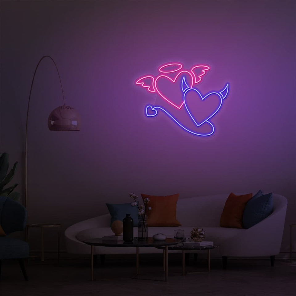 HEART ANGEL AND DEVIL NEON SIGN