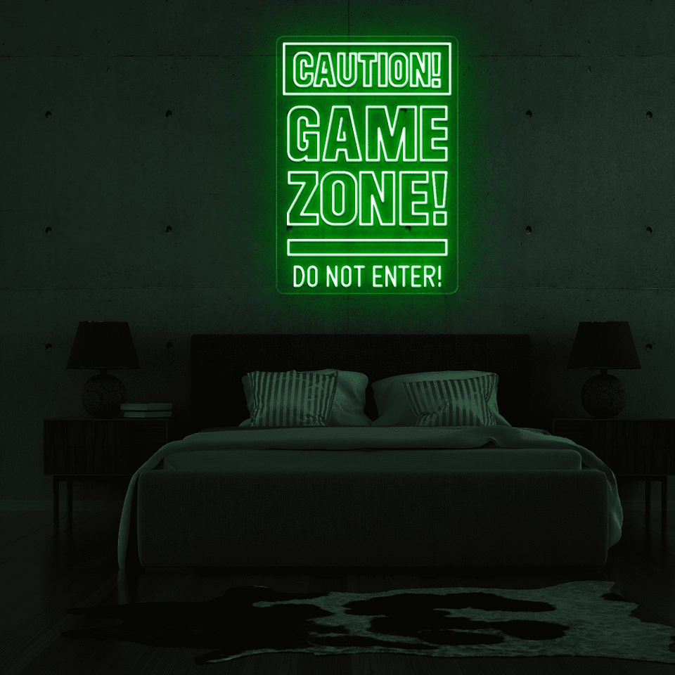 CAUTION GAMEZONE DEEP GREEN COLOR LED NEON SIGN