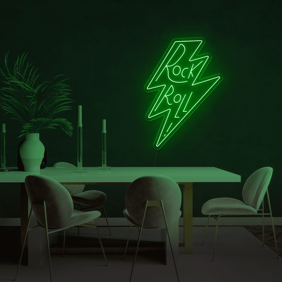Rock and Roll LED neon sign in deep green color by Neonmarvels