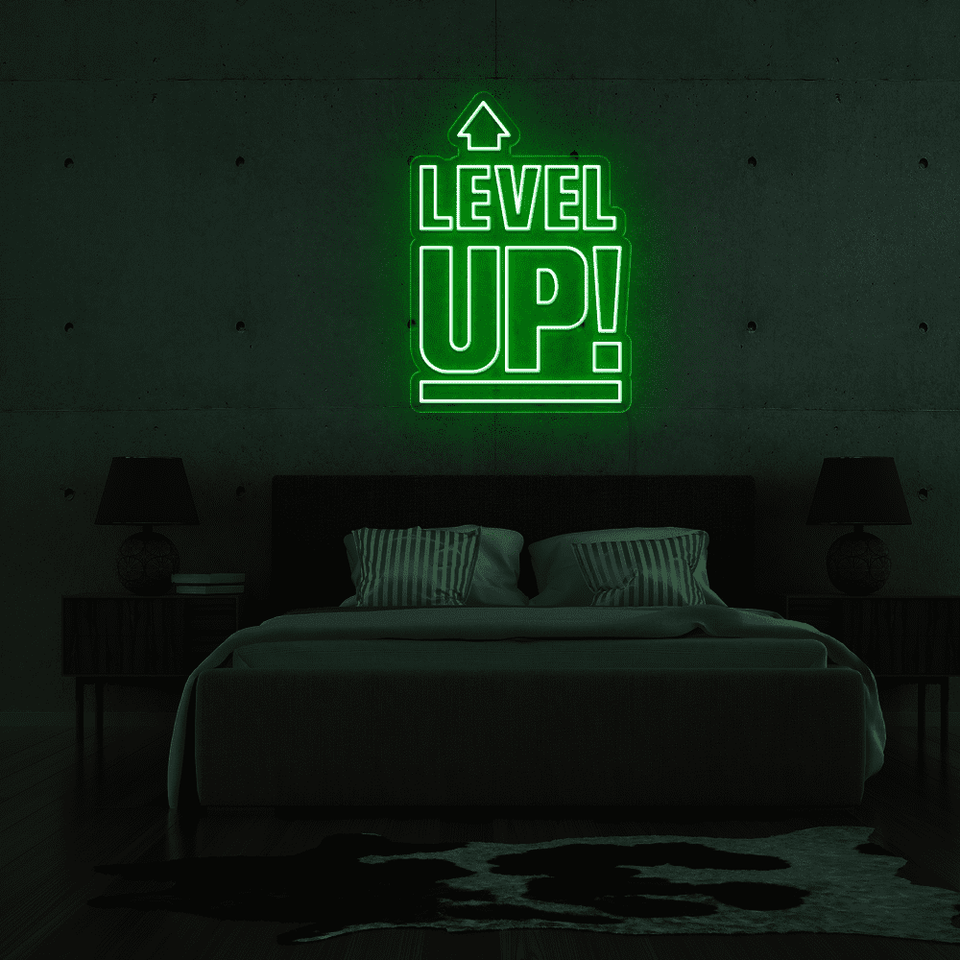 LEVEL UP deep green color LED Neon sign designed by Neon Marvels
