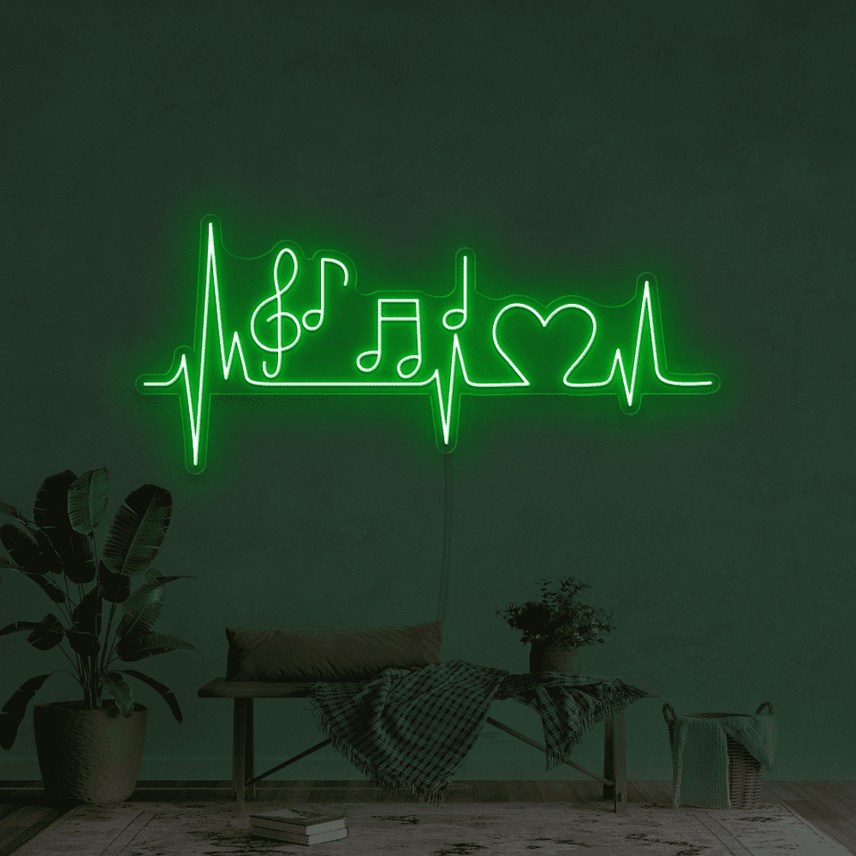 Music pulse LED Neon sign in deep green color designed by neonmarvels.com