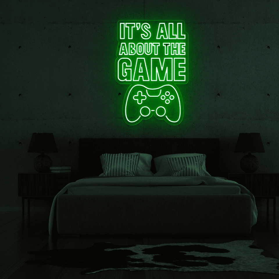It's all about the game LED signage in deep green color designed by Neonmarvels.com