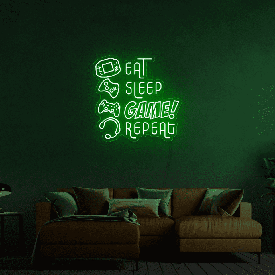 EAT SLEEP GAME REPEAT DEEP GREEN COLOR LED NEON SIGN