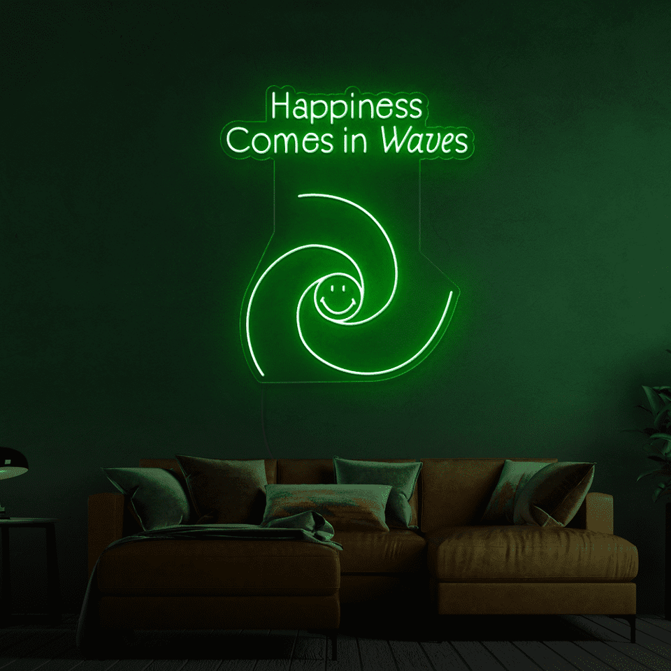 HAPPINESS COMES IN WAVES WHITE COLOR LED NEON SIGN