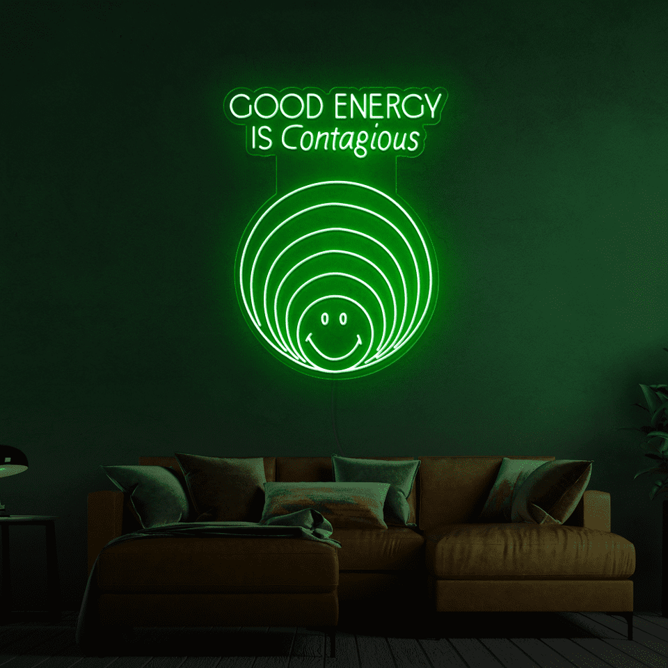 GOOD ENERGY IS CONTAGIOUS WHITE COLOR LED NEON SIGN