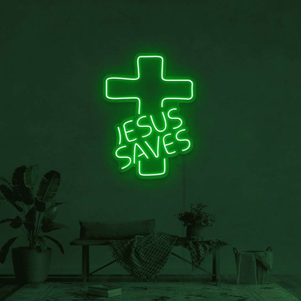 JESUS SAVES GREEN COLOR LED NEON SIGN