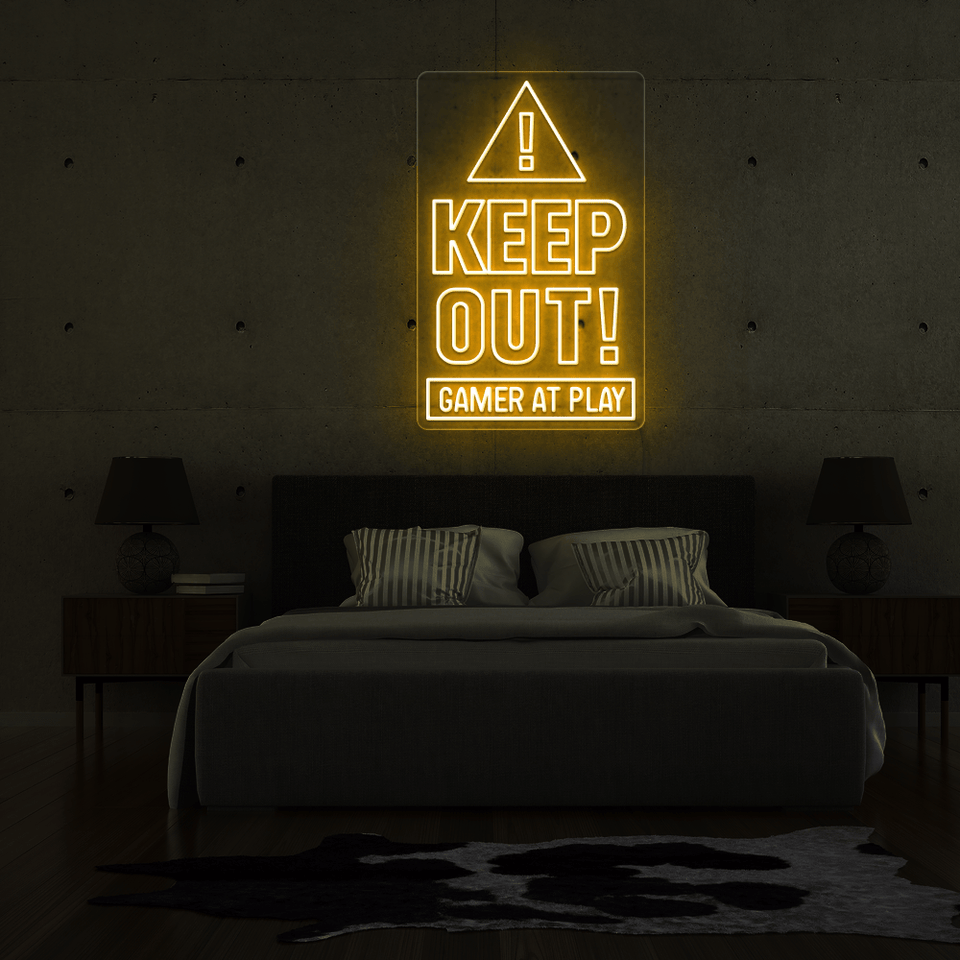 GAMER AT PLAY golden yellow color LED sign designed by neonmarvels.com