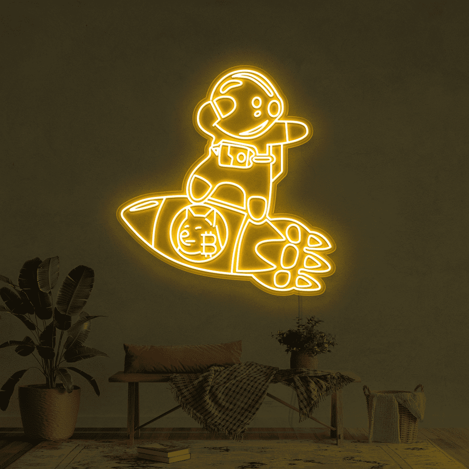DOGECOIN BABY ASTRONAUT GOLDEN YELLOW COLOR LED NEON SIGN