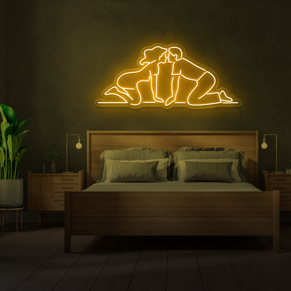 MAN AND WOMAN KISSING GOLDEN YELLOW COLOR LED NEON SIGN