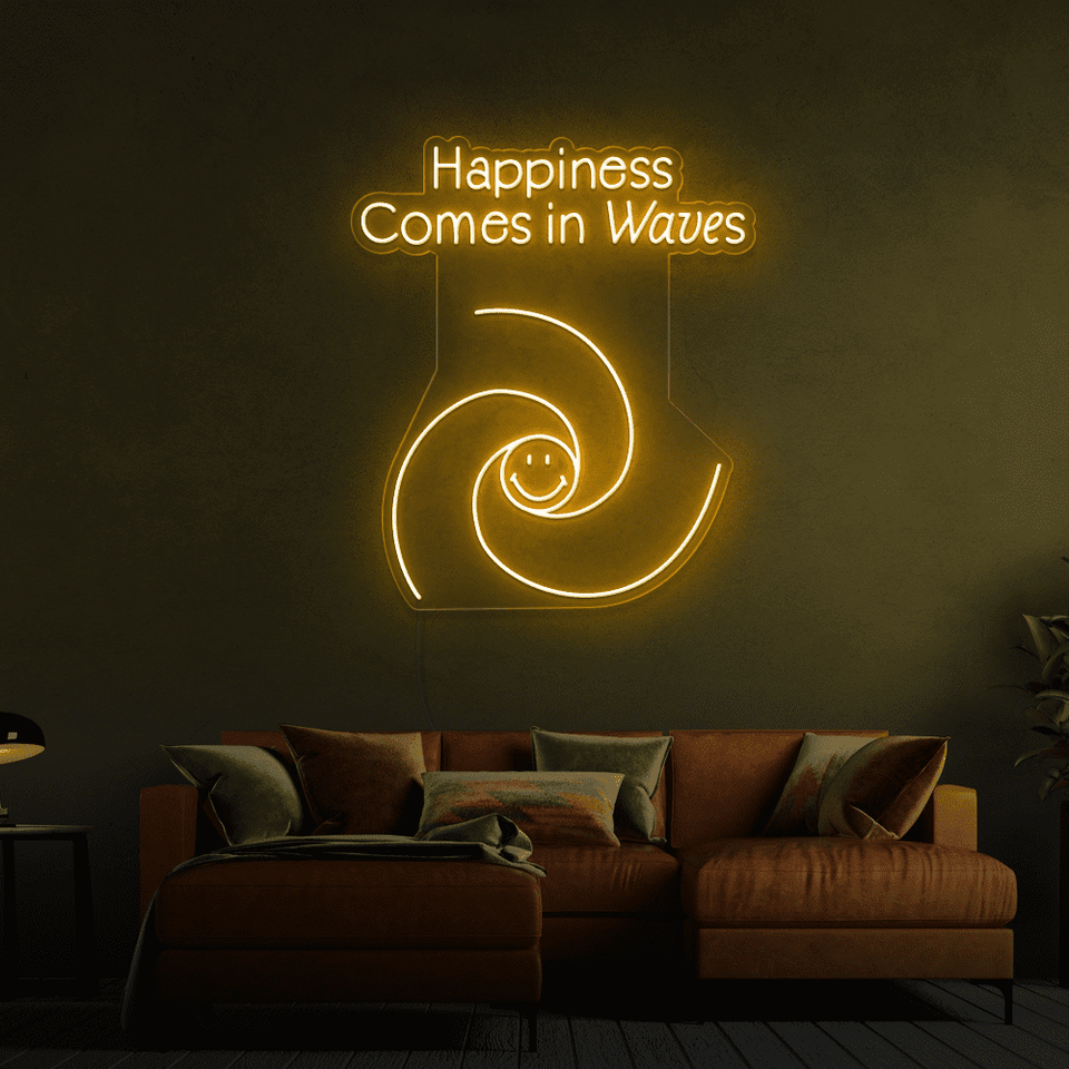 HAPPINESS COMES IN WAVES WARM WHITE COLOR LED NEON SIGN