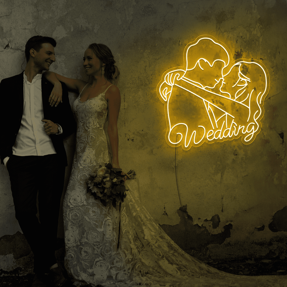 Married Couple LED Neon sign in golden yellow color by Neonmarvels.com