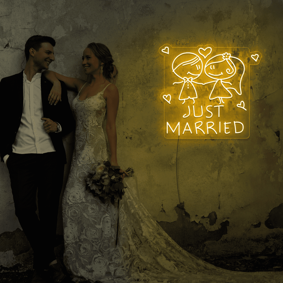 Just Married LED neon sign in deep green color designed by Neonmarvels