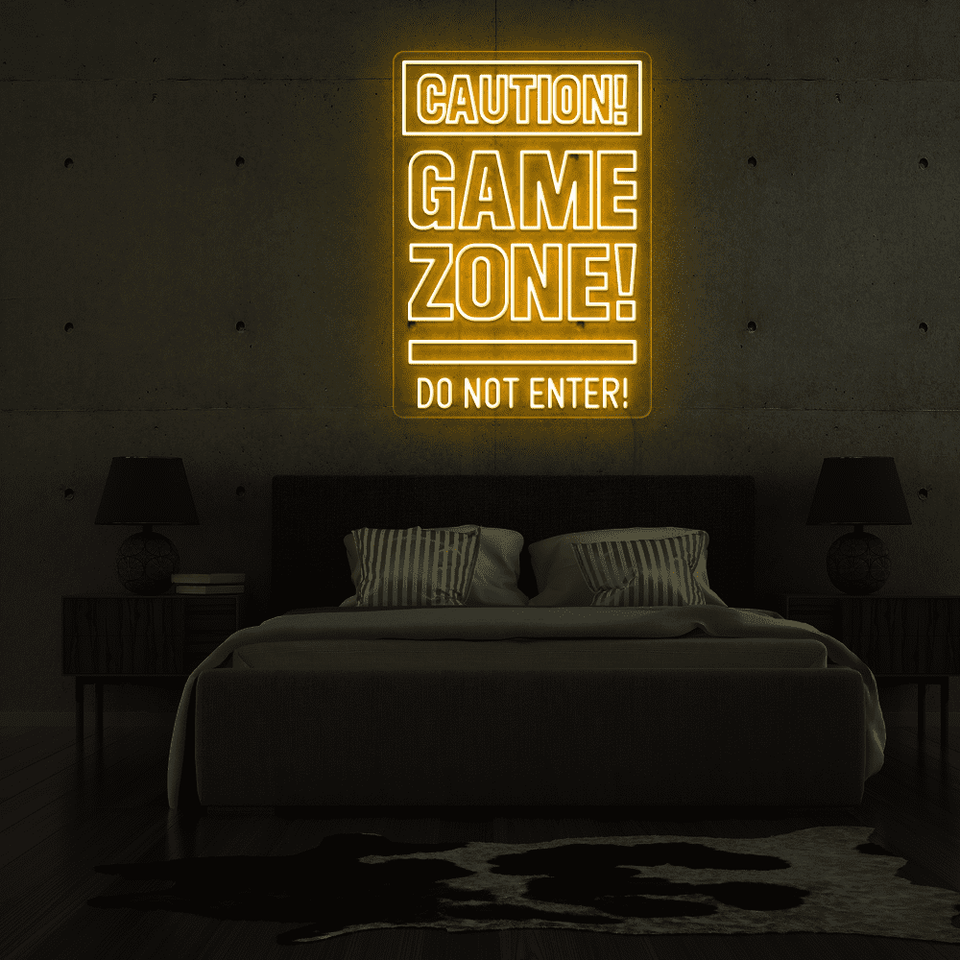 CAUTION GAMEZONE GOLDEN YELLOW COLOR LED NEON SIGN