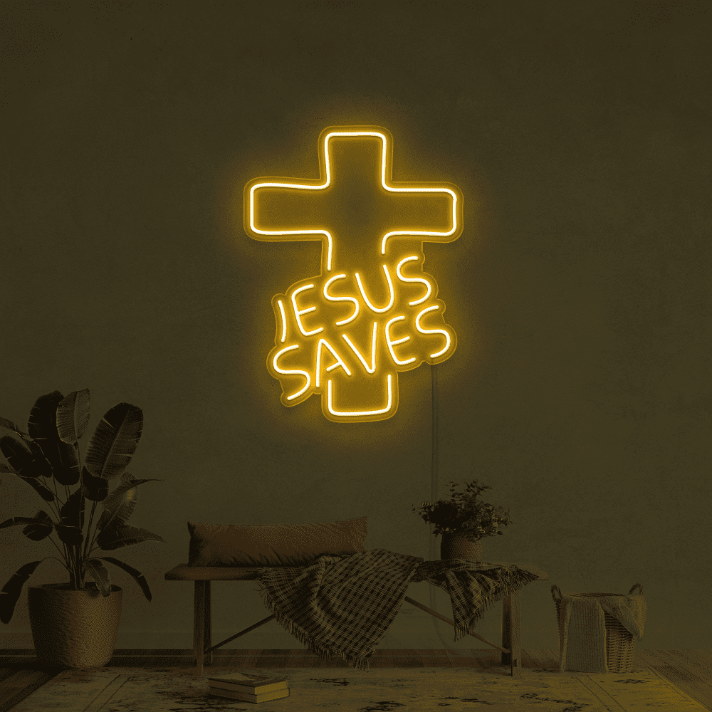 オーダーメイド　ネオンサインJESUS SAVES NEON管　14*9インチ Jesus Saves Neon Sign | Christian Neon Signs - Neon Marvels