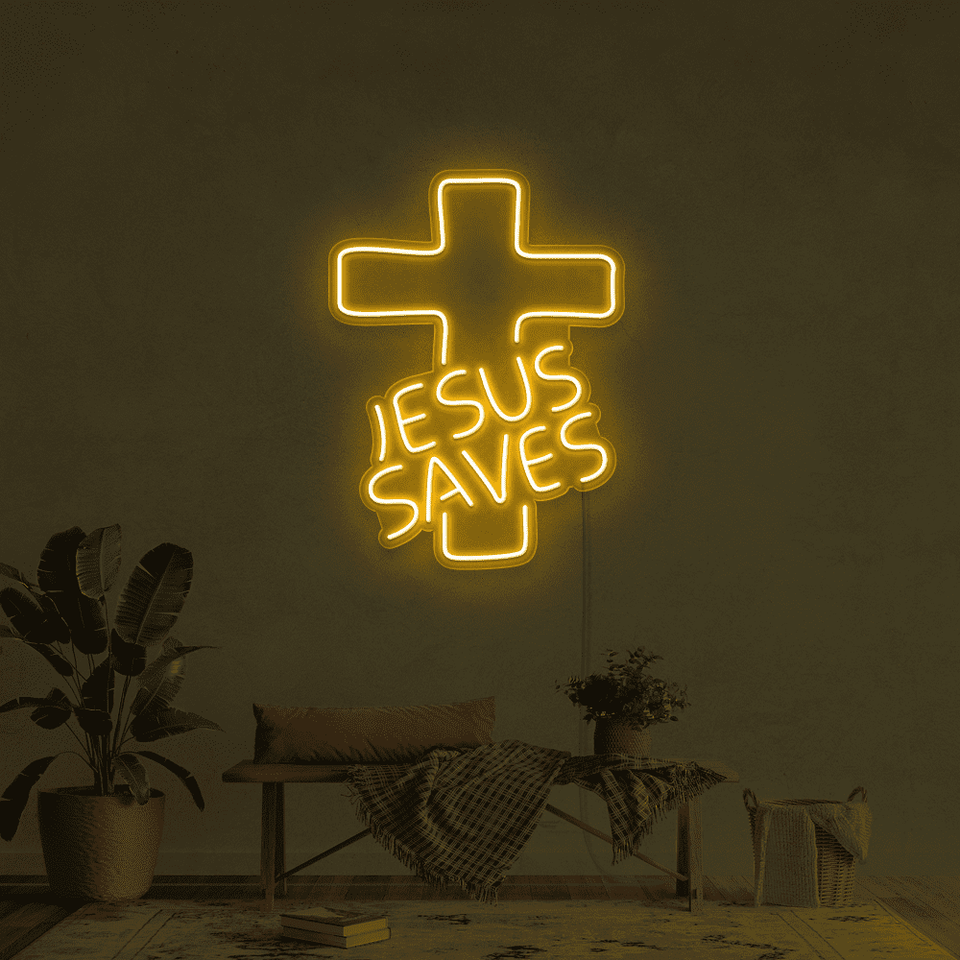 JESUS SAVES GOLDEN YELLOW COLOR LED NEON SIGN