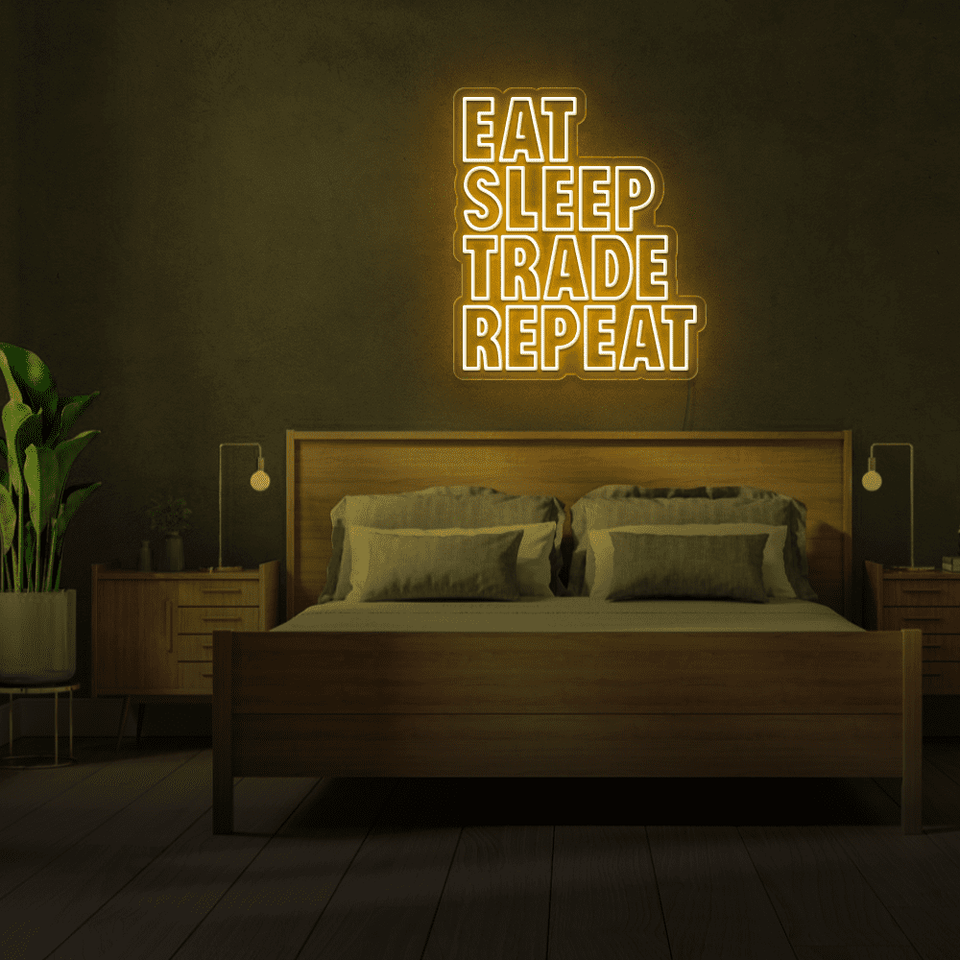 EAT SLEEP TRADE REPEAT GOLDEN YELLOW COLOR LED NEON SIGN
