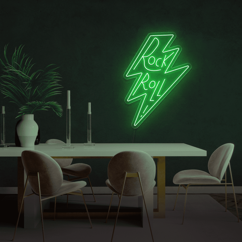 Rock and Roll LED neon sign in green color by Neonmarvels