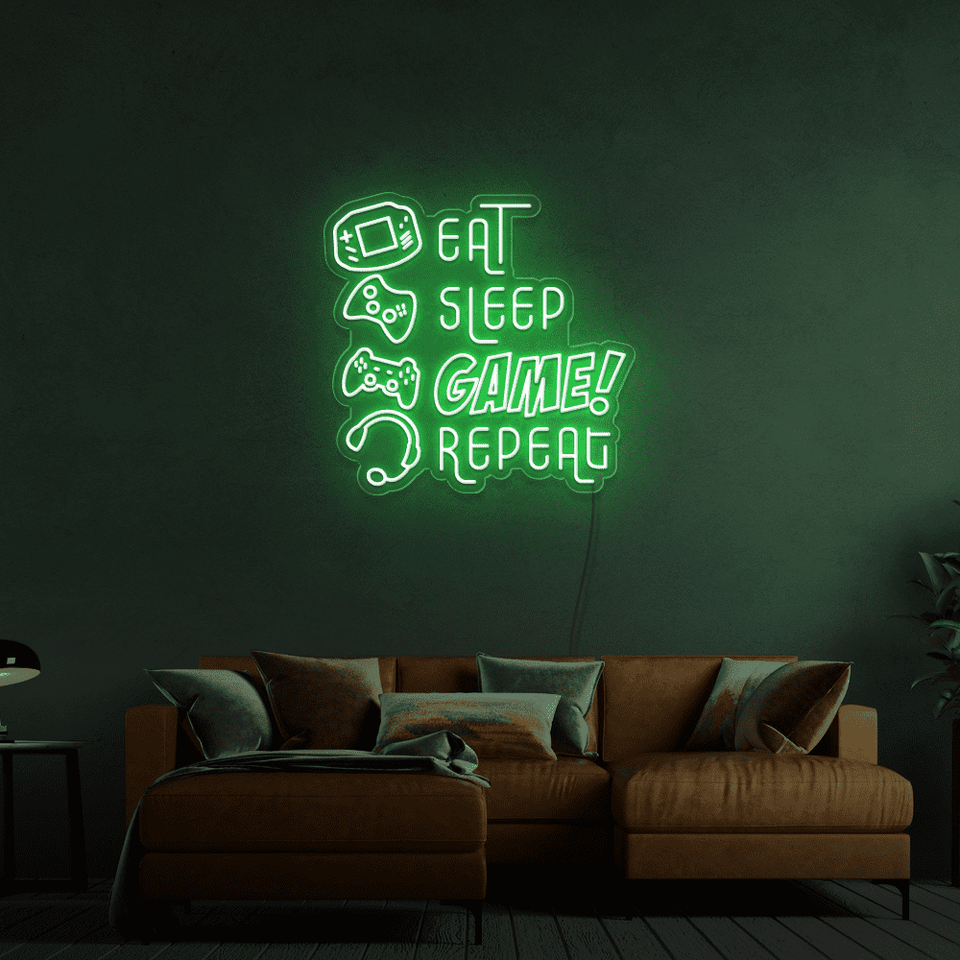 EAT SLEEP GAME REPEAT GREEN COLOR LED NEON SIGN