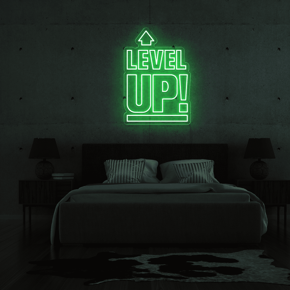 LEVEL UP green color LED Neon sign designed by Neon Marvels