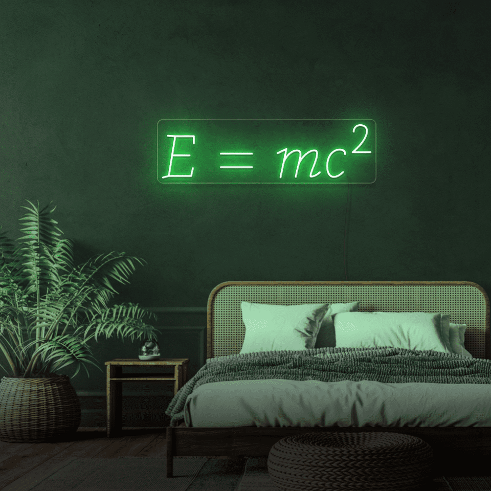 Einstein equation as LED neon sign in ice blue color made by neonmarvels.com