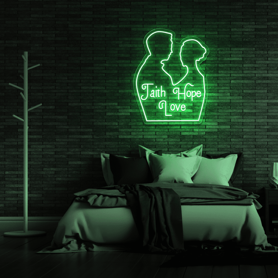 Love Faith Hope LED Neon Sign in Green Color by Neonmarvels.com
