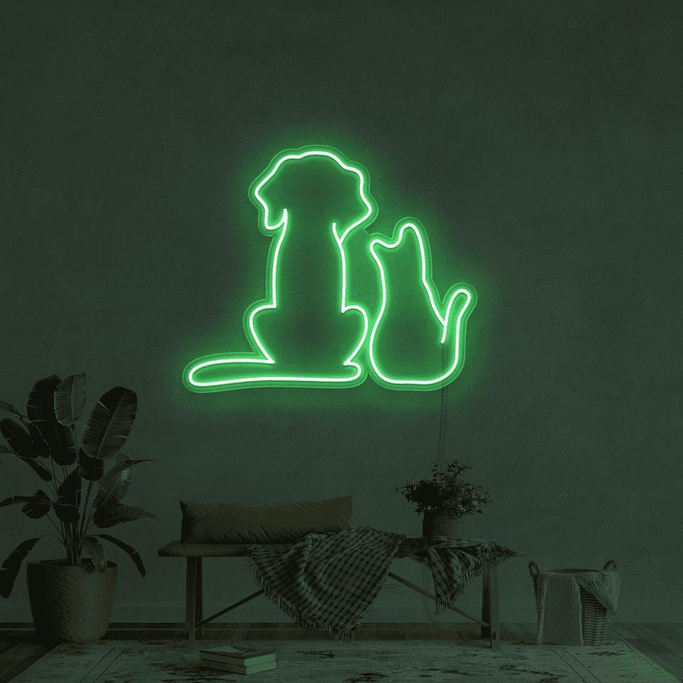 CAT AND DOG GREEN COLOR LED NEON SIGN