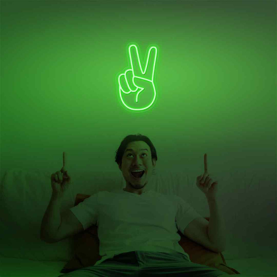 Hand peace emoji neon sign