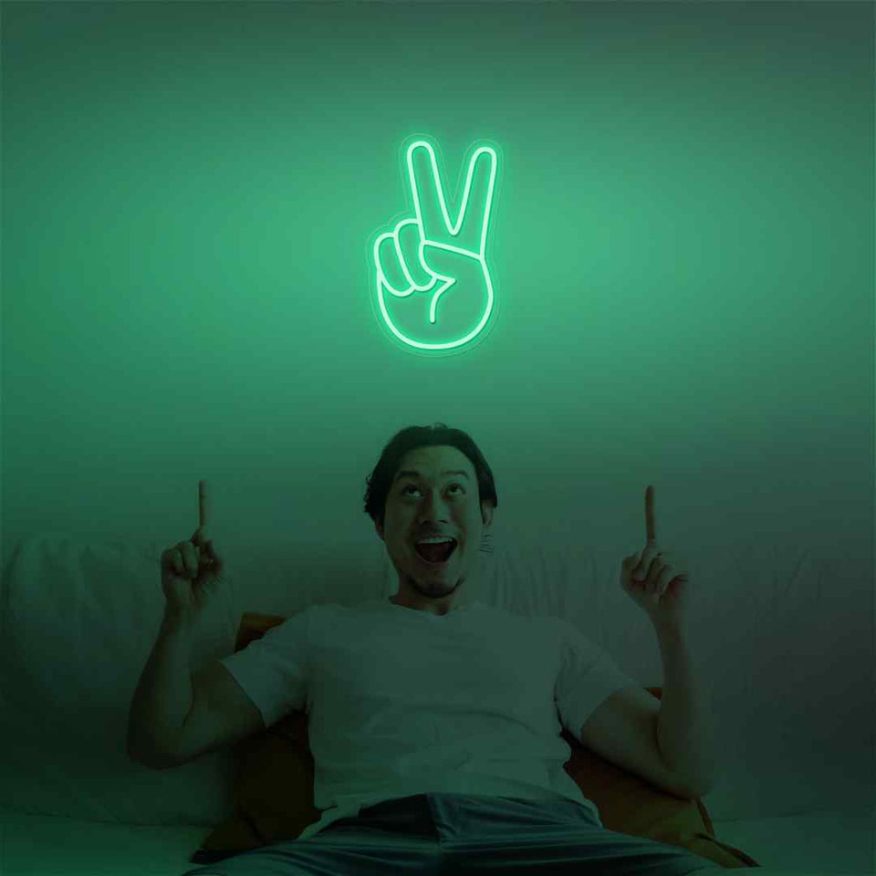 Hand peace emoji neon sign