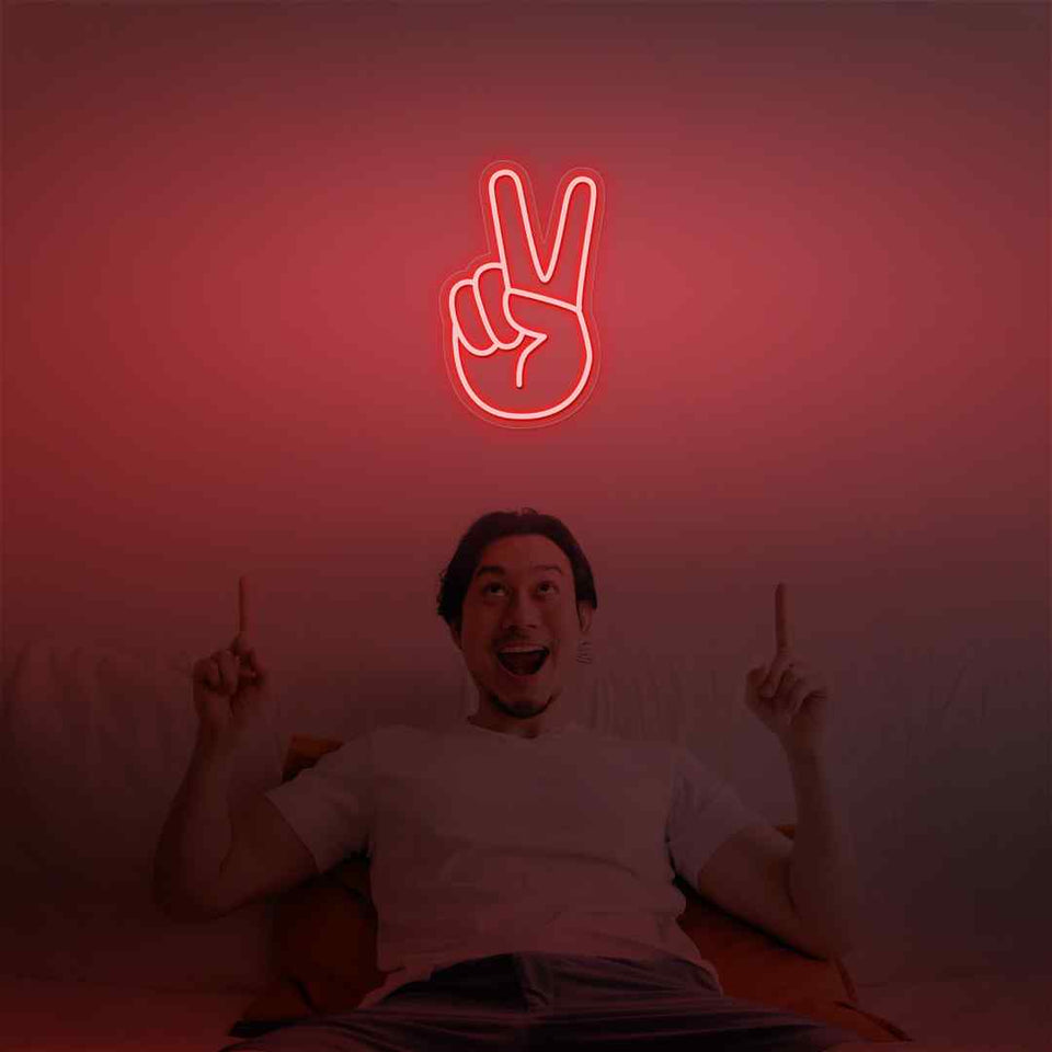 Hand peace emoji neon sign