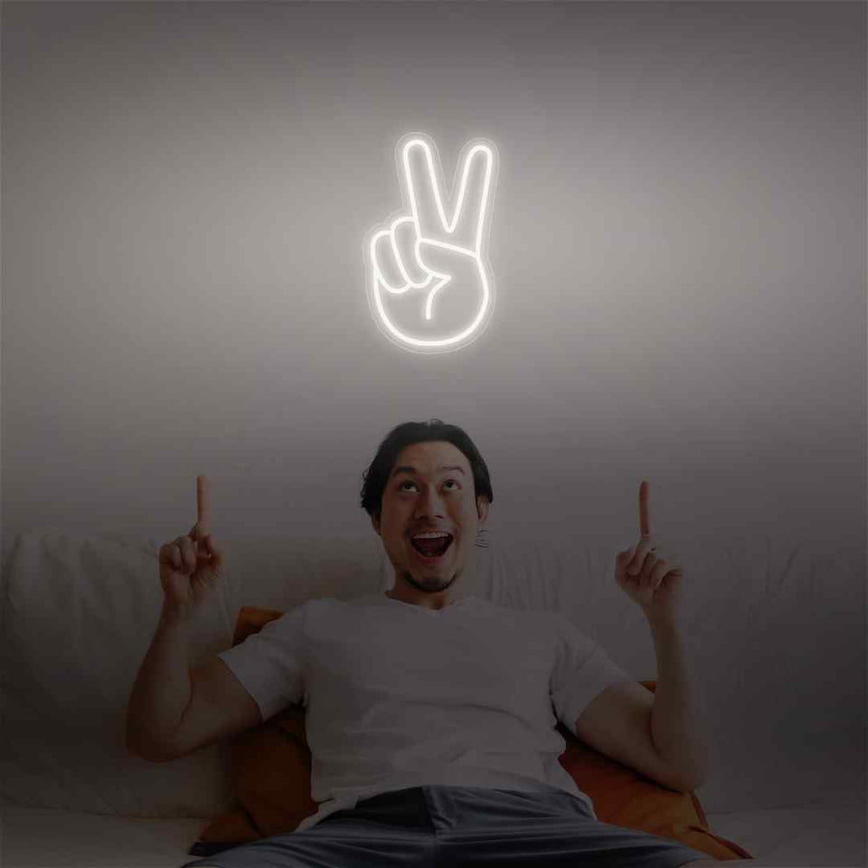 Hand peace emoji neon sign