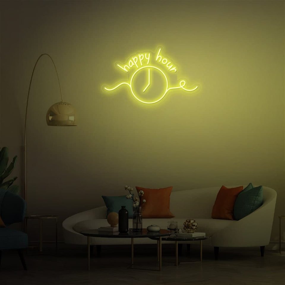 HAPPY HOUR LEMON YELLOW COLOR NEON SIGN