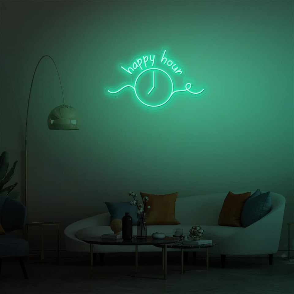 HAPPY HOUR MINT GREEN COLOR NEON SIGN