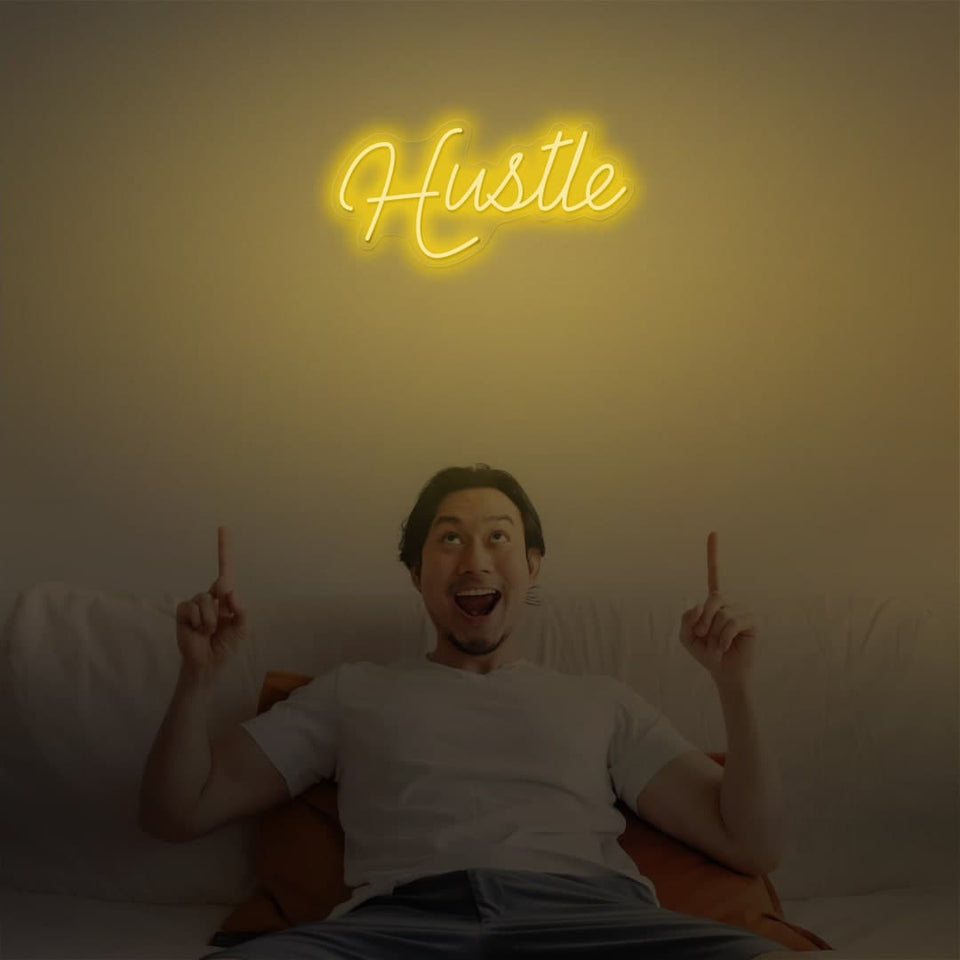 HUSTLE GOLDEN YELLOW COLOR NEON SIGN