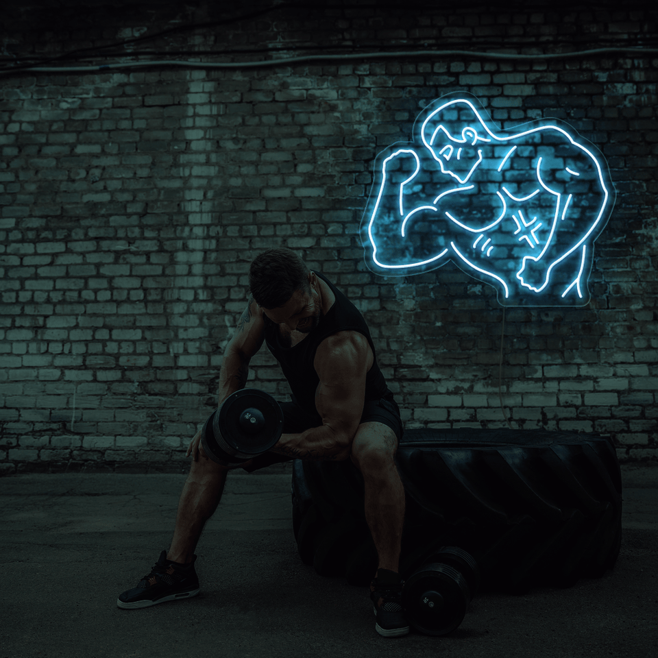 MEN WORKOUT HIGH BLUE COLOR LED NEON SIGN