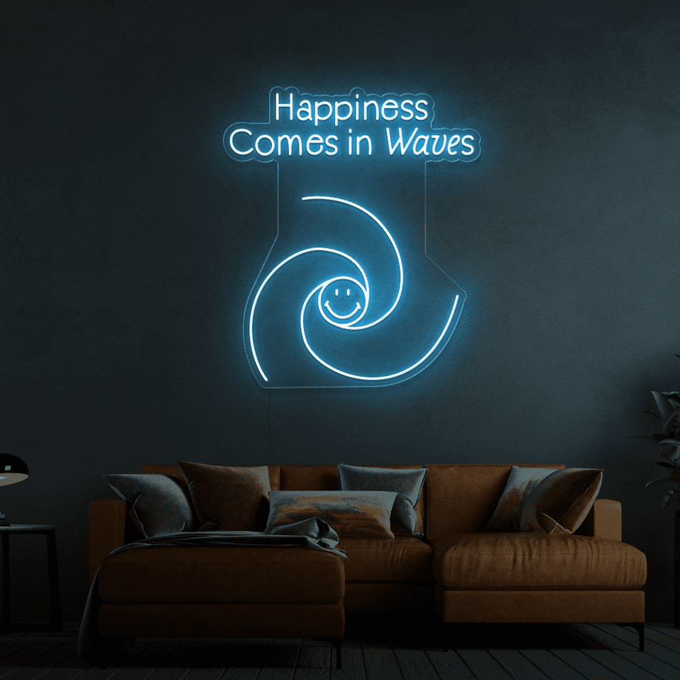 HAPPINESS COMES IN WAVES PURPLE COLOR LED NEON SIGN