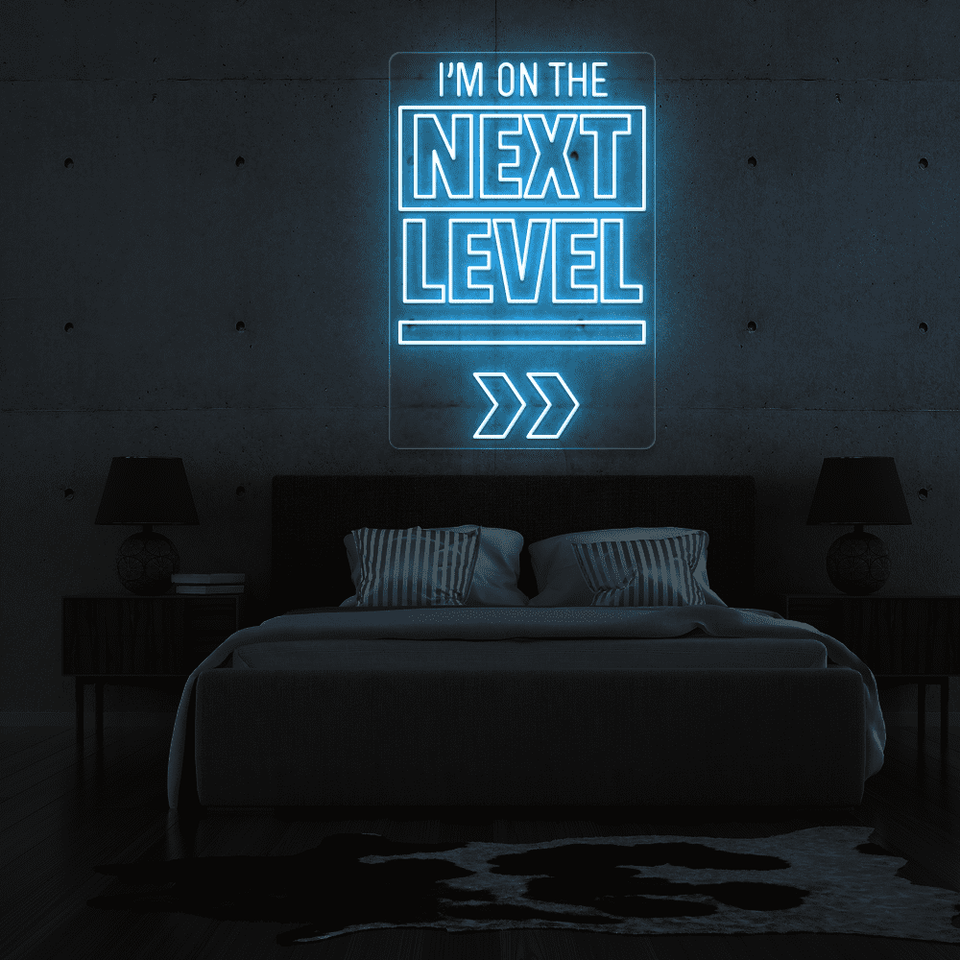 I'M ON THE NEXT LEVEL ice blue color LED Neon sign designed by neonmarvels.com
