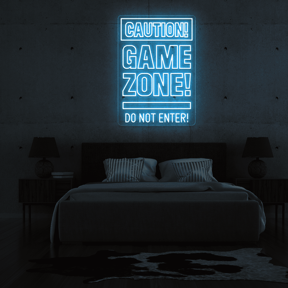 CAUTION GAMEZONE ICE BLUE COLOR LED NEON SIGN
