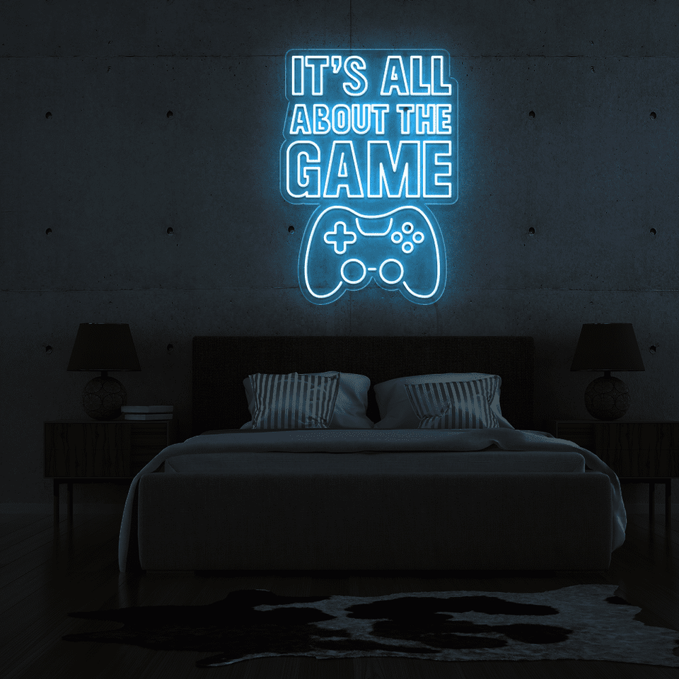 It's all about the game LED signage in ice blue color designed by Neonmarvels.com