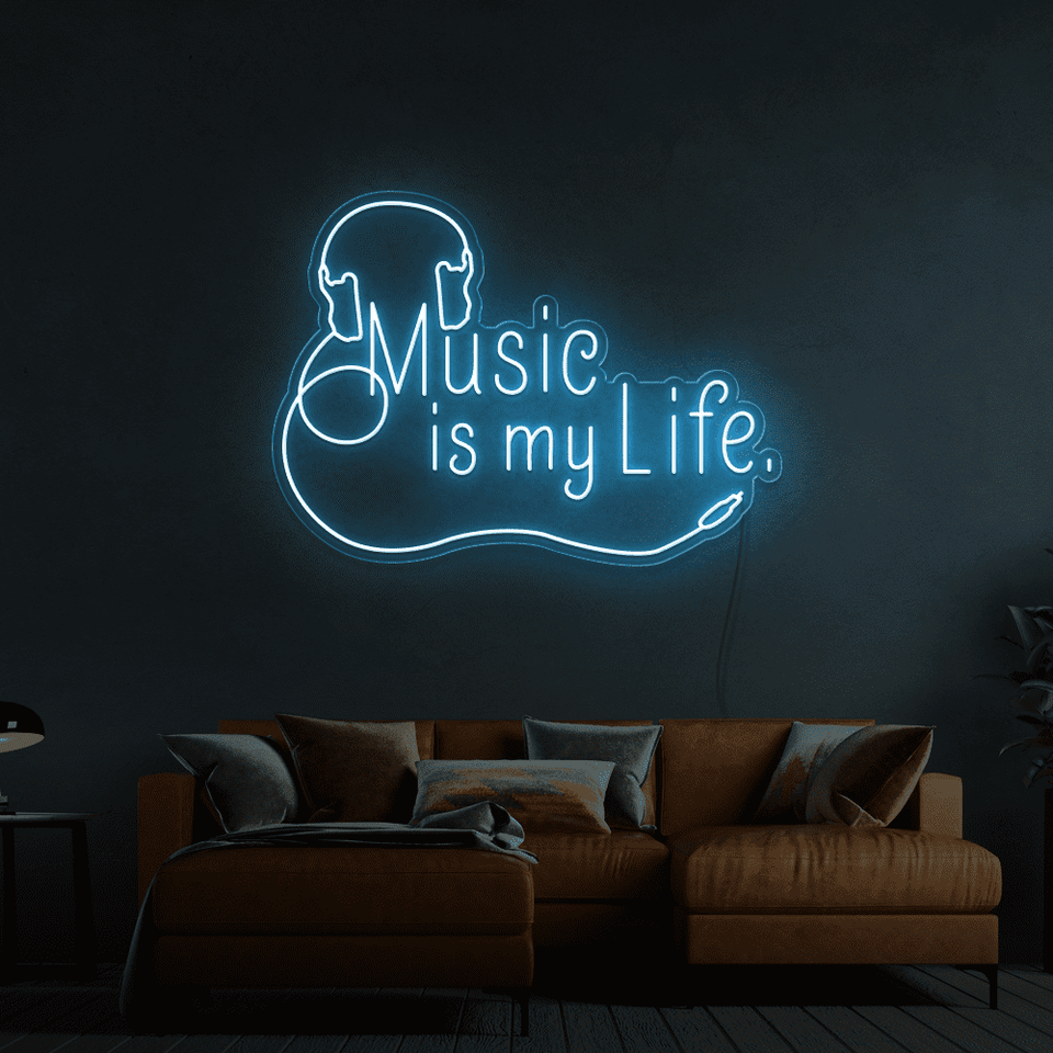 Music is my life ice blue color LED neon sign made by Neon Marvels