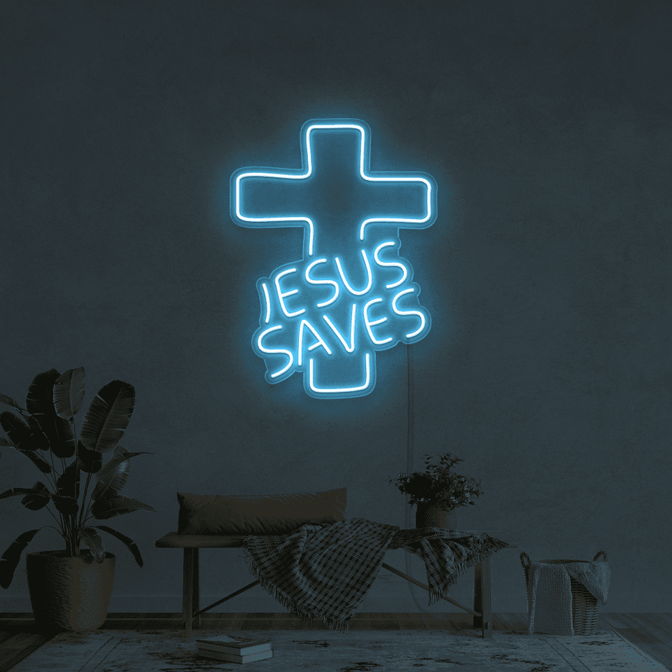 JESUS SAVES HIGH BLUE COLOR LED NEON SIGN