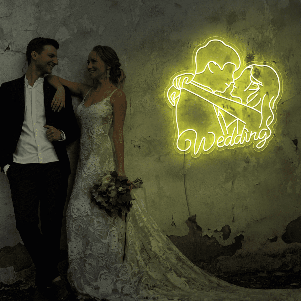 Married Couple LED Neon sign in lemon yellow color by Neonmarvels.com