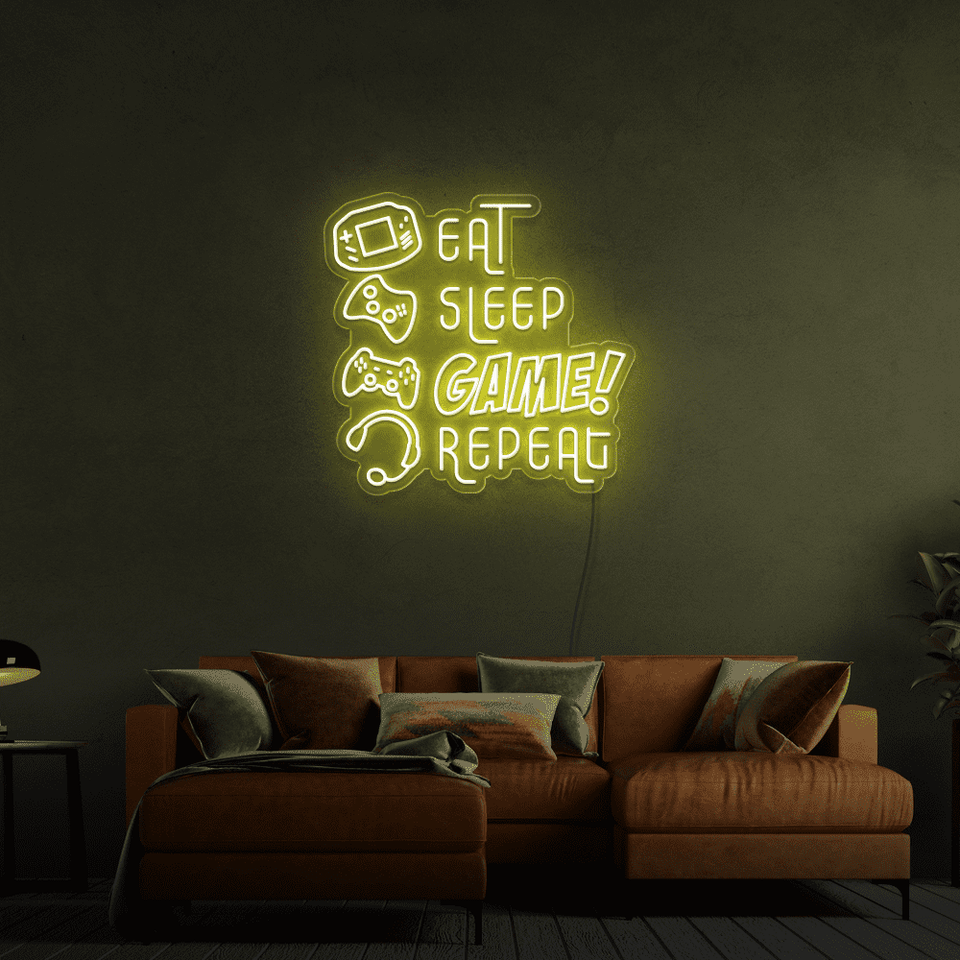 EAT SLEEP GAME REPEAT LEMON YELLOW COLOR LED NEON SIGN
