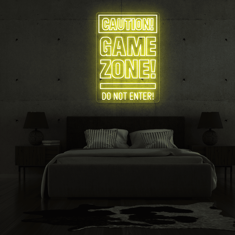 CAUTION GAMEZONE LEMON YELLOW COLOR LED NEON SIGN