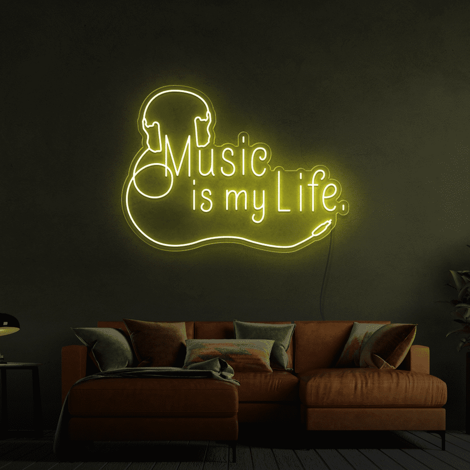 Music is my life lemon yellow color LED neon sign made by Neon Marvels