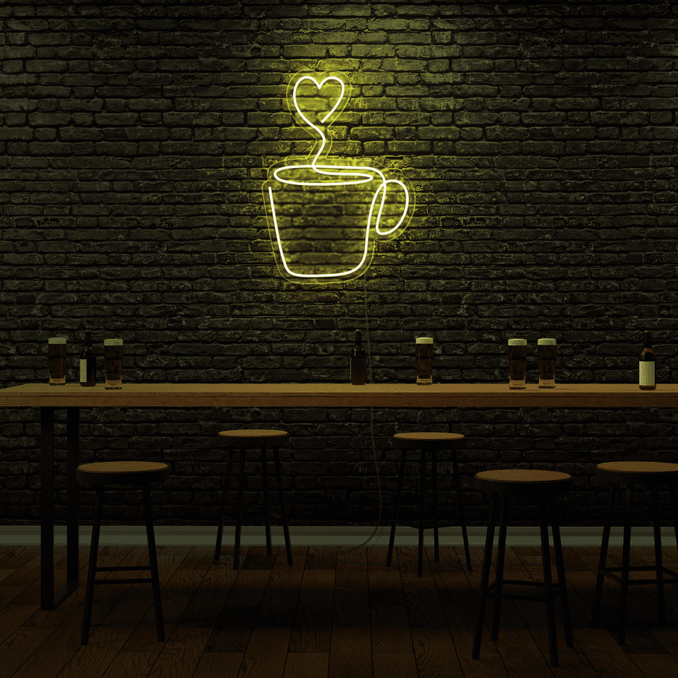 Heart Shaped Cup LED Neon Sign in Lemon Yellow Color - By Neonmarvels