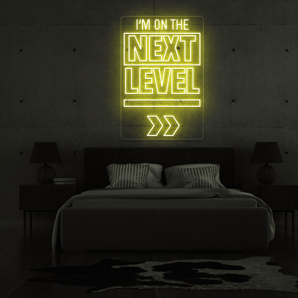 I'M ON THE NEXT LEVEL lemon yellow color LED Neon sign designed by neonmarvels.com