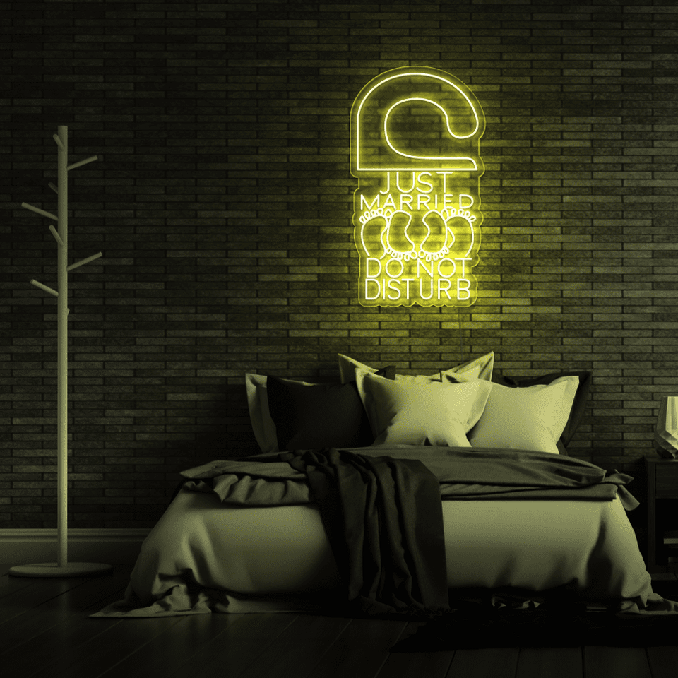Married Couple LED neon sign in lemon yellow color by Neonmarvels.com