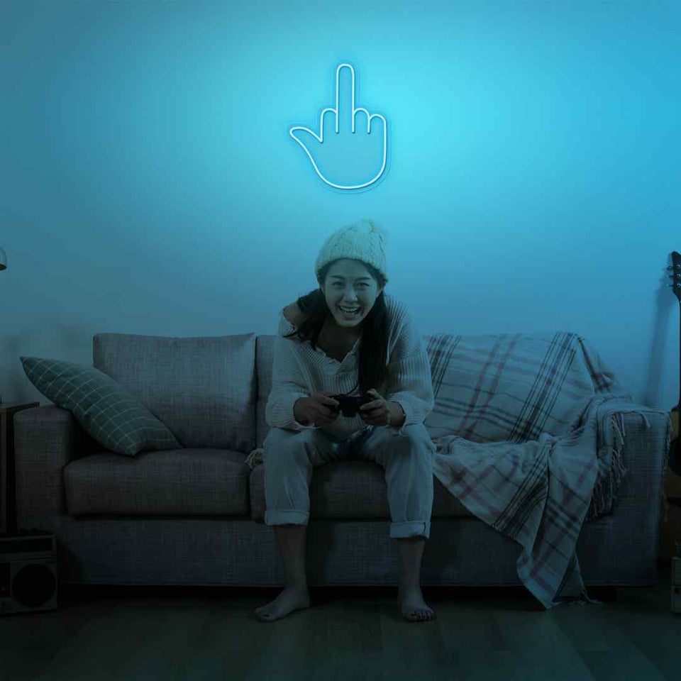Middle finger neon sign