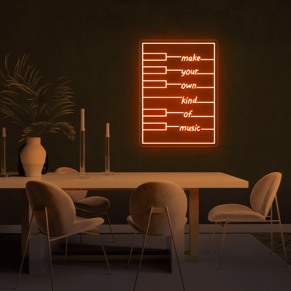 Make your own kind of music LED neon sign in orange color designed by neon marvels
