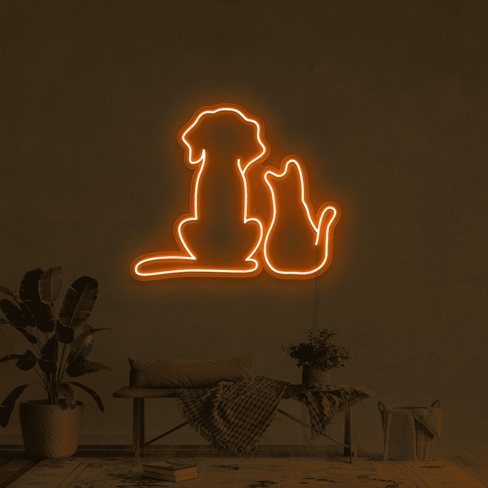 CAT AND DOG ORANGE COLOR LED NEON SIGN